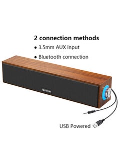 Generic Computer Speaker, wooden Bluetooth speaker, support Bluetooth connection and 3.5mm AUX input, USB powered soundbar with volume knob  - Image 1