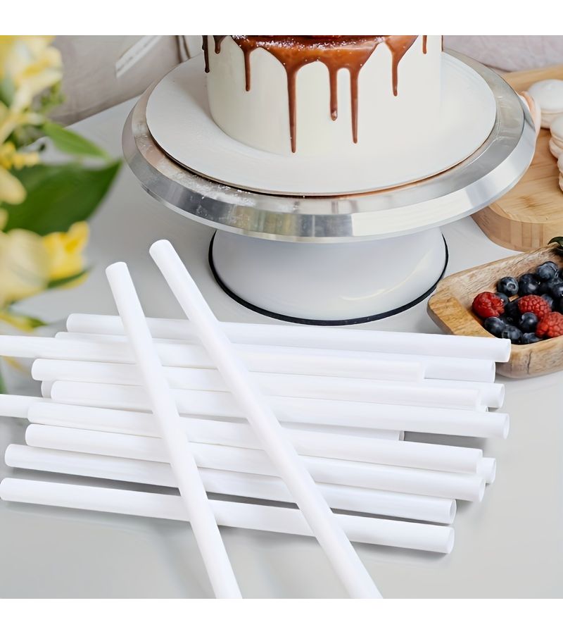 12 قطعة من حاملات الكيك البلاستيكية البيضاء، تصميم مجوف متعدد الطبقات، دعامات كيك لحفلات الزفاف وأعياد الميلاد، سهلة التجميع، آمنة للاستخدام في غسالة الأطباق. - Image 3