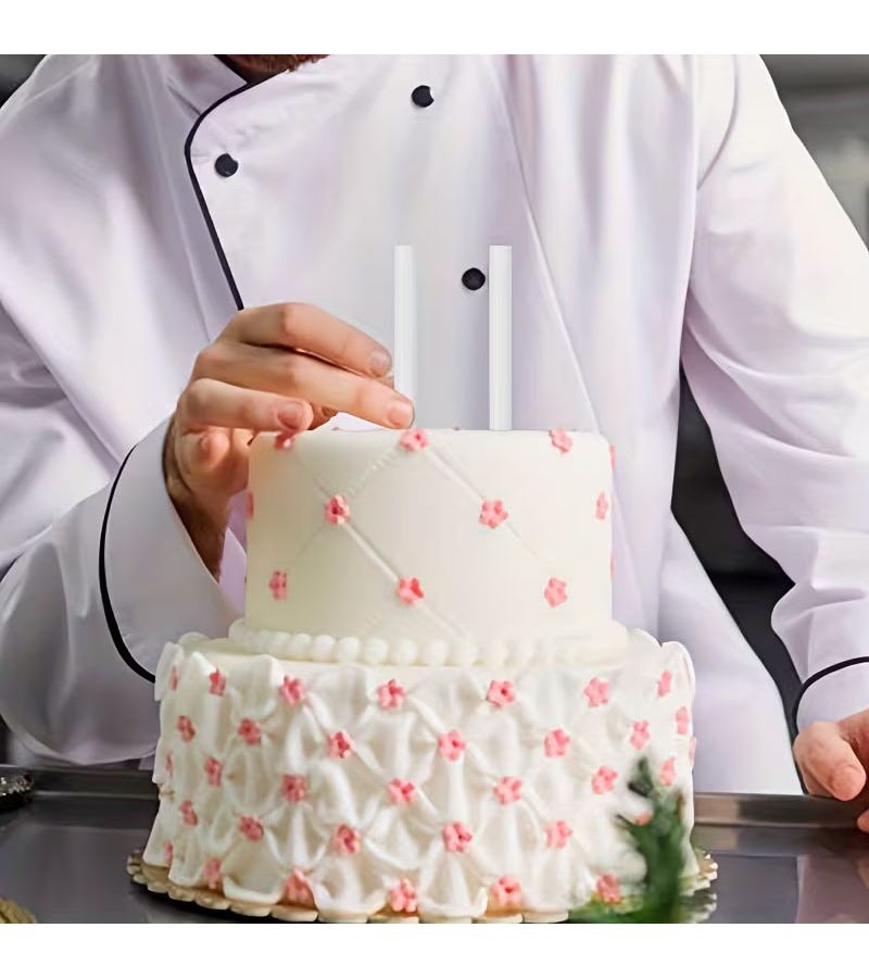 12 قطعة من حاملات الكيك البلاستيكية البيضاء، تصميم مجوف متعدد الطبقات، دعامات كيك لحفلات الزفاف وأعياد الميلاد، سهلة التجميع، آمنة للاستخدام في غسالة الأطباق. - Image 5