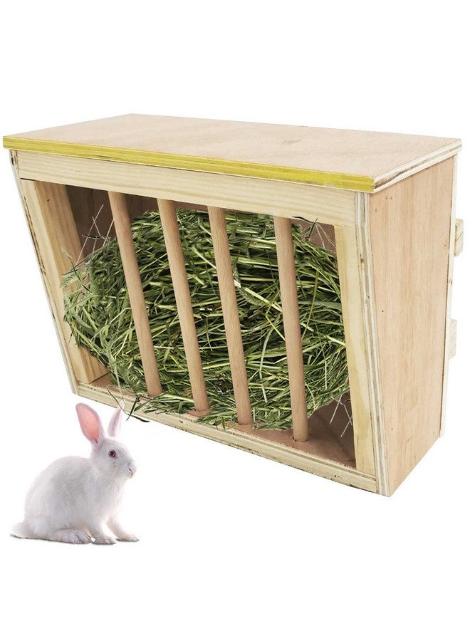 كاثسون رف تغذية قش الأرانب من كاثسون، مزود بمذود خشبي، وحامل عشب للأرانب، وموزع طعام أقل هدرًا للأرانب وخنازير غينيا والشنشيلة والهامستر - Image 1