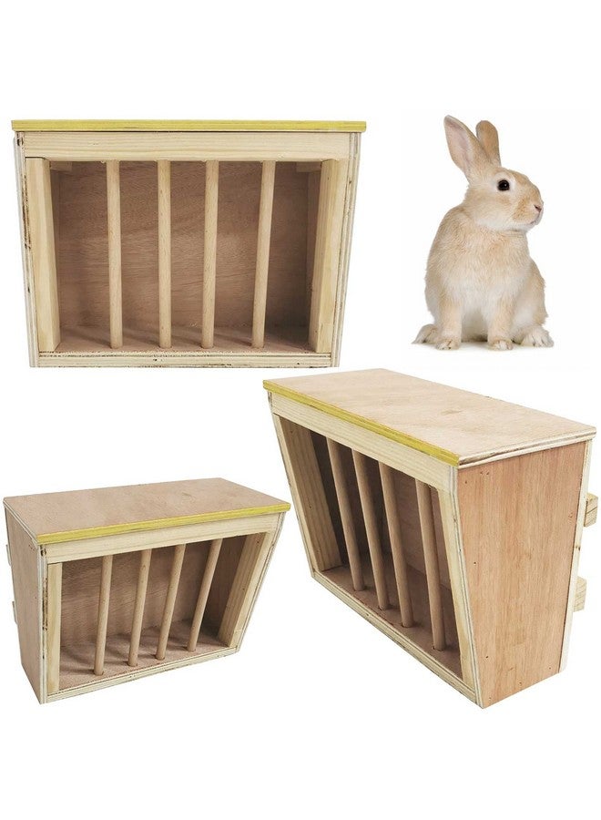 كاثسون رف تغذية قش الأرانب من كاثسون، مزود بمذود خشبي، وحامل عشب للأرانب، وموزع طعام أقل هدرًا للأرانب وخنازير غينيا والشنشيلة والهامستر - Image 3