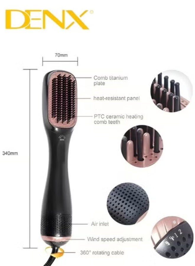 Denx 2-in-1 Professional Hair Dryer Brush – 1200W Ceramic Hot Air Styler for Fast Drying and Volumizing, Oval Barrel Blow Dryer Brush with Multiple Heat Settings, Anti-Frizz Technology, Lightweight Ergonomic Design for All Hair Types – Black - Image 4