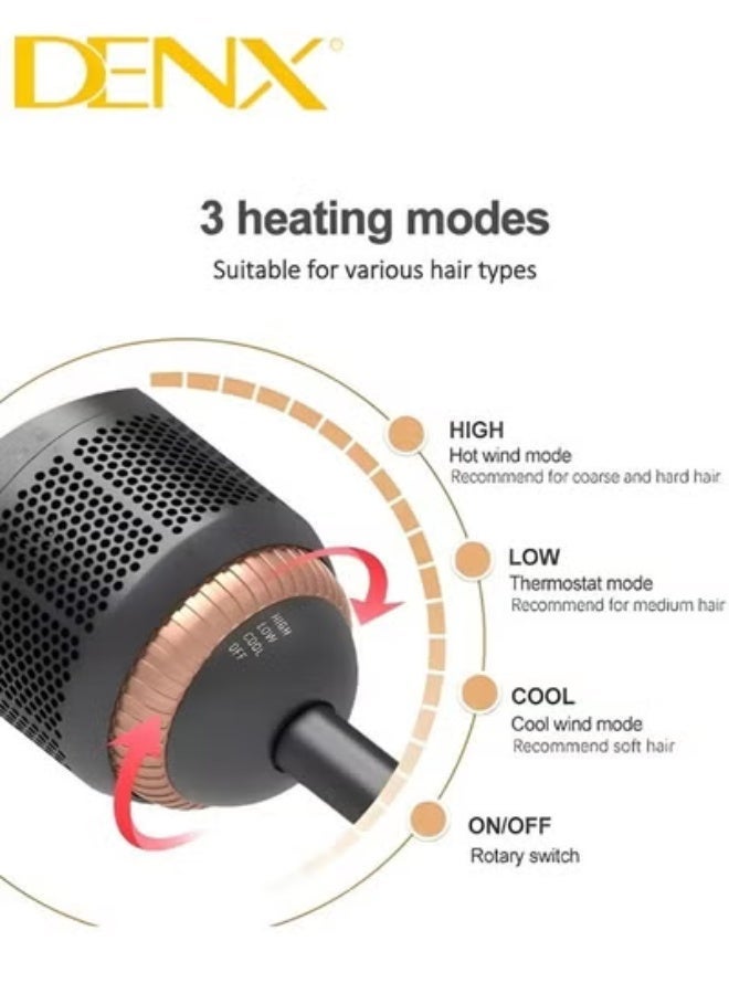 Denx 2-in-1 Professional Hair Dryer Brush – 1200W Ceramic Hot Air Styler for Fast Drying and Volumizing, Oval Barrel Blow Dryer Brush with Multiple Heat Settings, Anti-Frizz Technology, Lightweight Ergonomic Design for All Hair Types – Black - Image 1