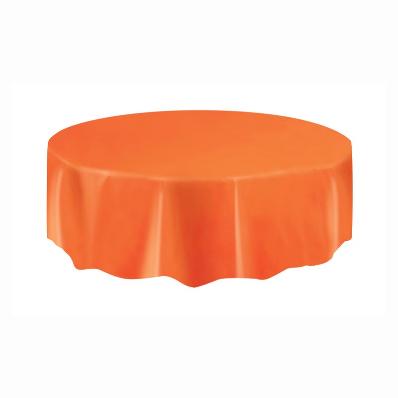 Unique Vibrant Orange Round Plastic Table Cover 84 1 Count Durable Reusable Easy Cleanups EyeCatching Festive Perfect For Parties Events More