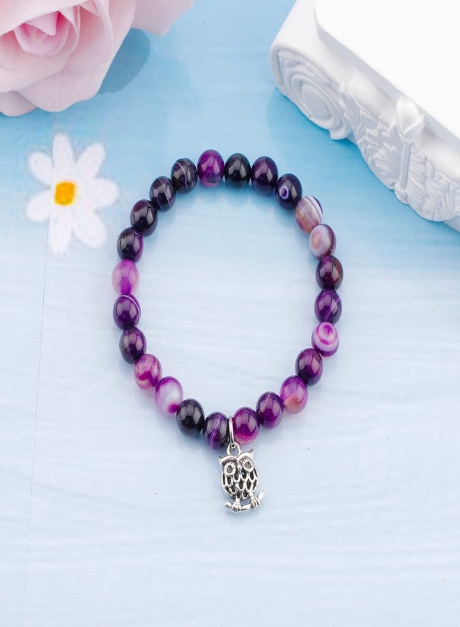 Fullrainbow Owl Bracelets for Women Owl Gifts Owl Bracelet,Purple Agate Beads Owl Charm,Owl Birthday Gifts Owl Gifts for Owl Lovers (Purple Owl Bracelet) - Image 3