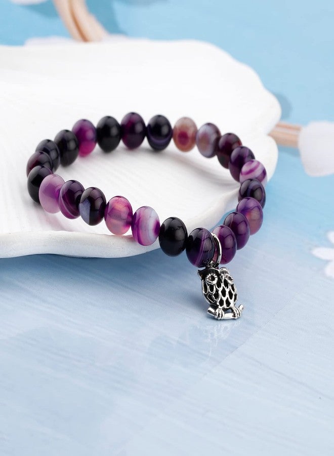 Fullrainbow Owl Bracelets for Women Owl Gifts Owl Bracelet,Purple Agate Beads Owl Charm,Owl Birthday Gifts Owl Gifts for Owl Lovers (Purple Owl Bracelet) - Image 5