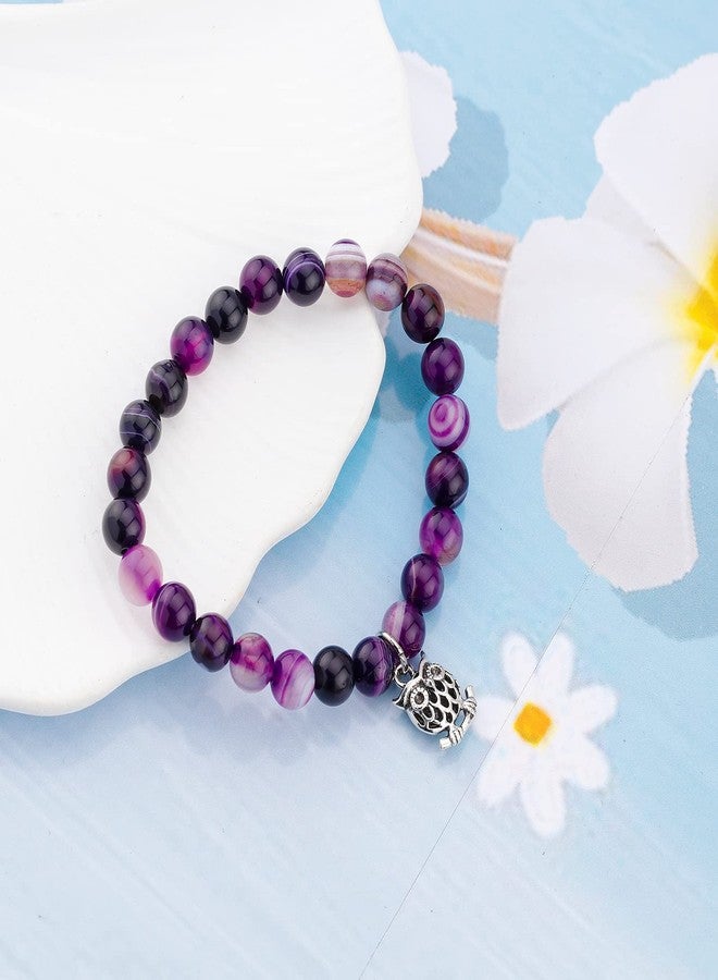 Fullrainbow Owl Bracelets for Women Owl Gifts Owl Bracelet,Purple Agate Beads Owl Charm,Owl Birthday Gifts Owl Gifts for Owl Lovers (Purple Owl Bracelet) - Image 4