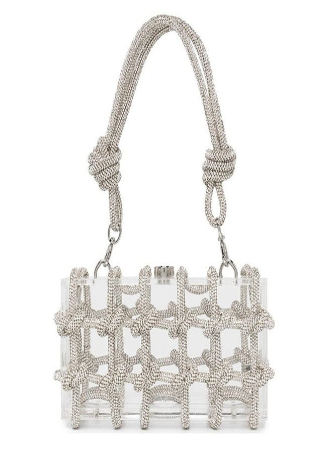Gimue Clear Acrylic Purse Rhinestone Crystal Clutch Bag with Embellished Rope Knot Glitter Evening Handbag(Silver) - Image 1