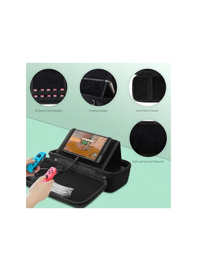 erorex - Storage Case, Fit for Nintendo Switch/Switch OLED, Portable Travel Hard Shell Bag with Shoulder Strap, Built-in Stand Design Fit AC Charger Adapter, Switch Dock/Pro Controller, Accessories, Black - Image 1