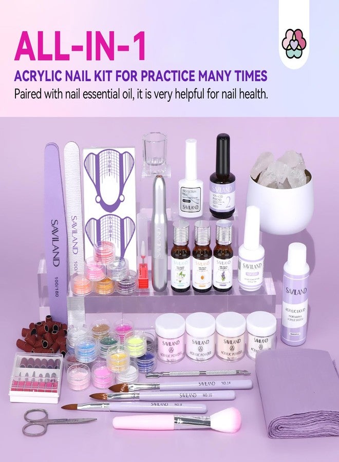 SAVILAND Acrylic Nail Kit with Drill & Essential Oil: Professional Acrylic Nails Kit for Beginners with Everything Nail Powder Set & Liquid Nail Primer Starter DIY Home Salon Art - Image 2