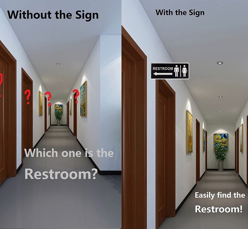 Kichwit Double Sided Metal Restroom Sign, Aluminum Bathroom Sign for Home and Office, 12.1 x 5.5 Inches (1) - Image 2