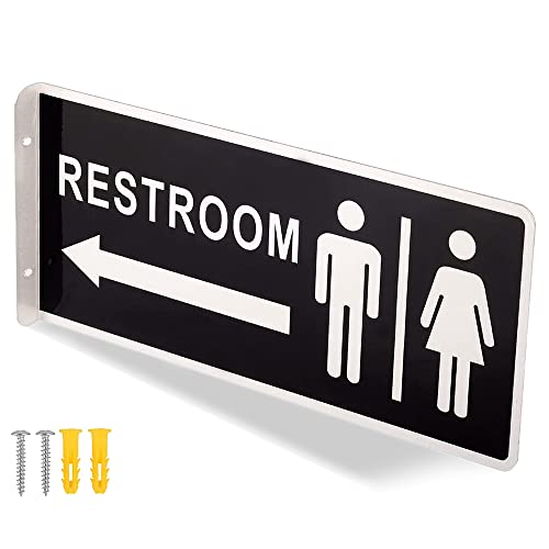 Kichwit Double Sided Metal Restroom Sign, Aluminum Bathroom Sign for Home and Office, 12.1 x 5.5 Inches (1) - Image 1