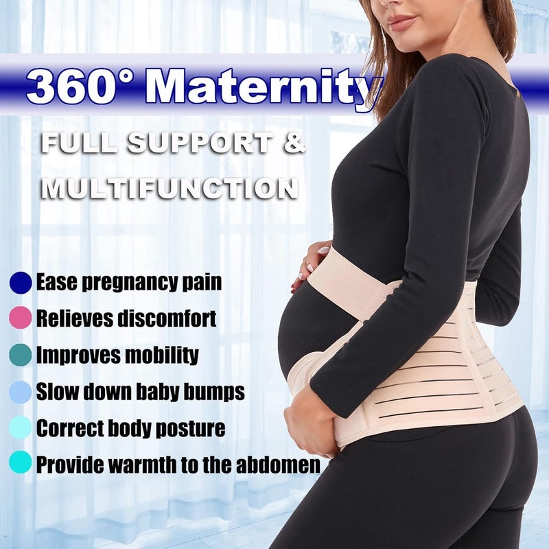 ChongErfei Maternity Belt Pregnancy Belly Band 3 in 1 Maternity Support Belt for Pregnant Back/Pelvic/Hip Pain, Maternity Band Belly Support for Pregnancy (Beige, XL) - Image 2