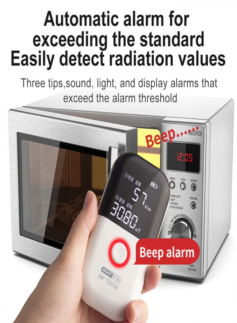نويافا جهاز كشف الإشعاع المحمول NF-602، عداد جايجر، جهاز اختبار الإشعاع الكهرومغناطيسي، مقياس الجرعات، متعدد الوظائف، كاشف إشعاع المجال الكهربائي والمجال المغناطيسي مع إنذار صوتي وضوئي - Image 4