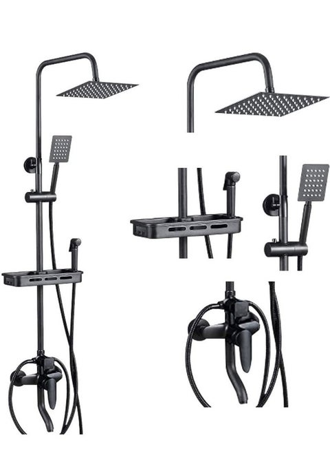 Matte Black Exposed Shower System Triple Function Bathroom Shower Faucet Swivel Rainfall Shower Head with Handheld Adjustable Complete Set Tub Spout Wall Mount Tap Set