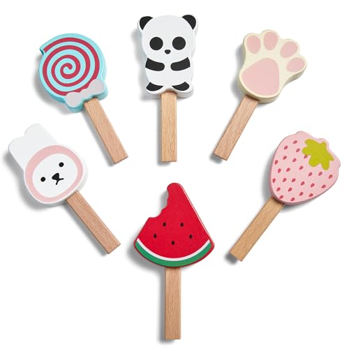 medoga Wooden Ice Cream Cart Toy Playset with Ice Cream Toys Pretend Play Food Truck Play Kitchen Accessories with Ice Lolly Scoop Menu Wooden Toys Gift for 3 4 5 6 7 8 Year Old Girls Boys - Image 5
