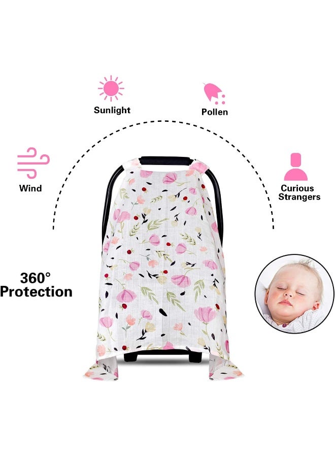 Metplus Baby Car Seat Cover Infant Carseat Canopy, Lightweight Breathable Soft Nursing Cover ups Cotton Muslin for Babies Shower Gift - Image 2