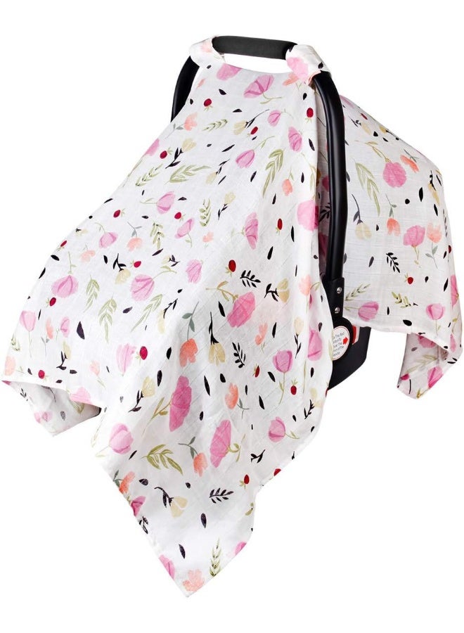 Metplus Baby Car Seat Cover Infant Carseat Canopy, Lightweight Breathable Soft Nursing Cover ups Cotton Muslin for Babies Shower Gift - Image 1
