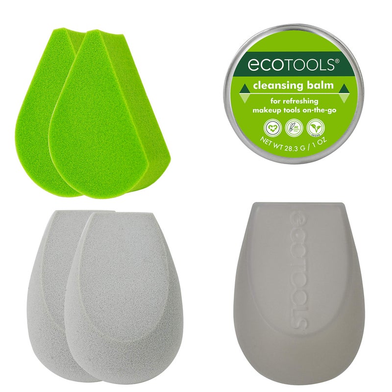 Ecotools Beauty Makeup Sponge Set, 4 Blenders, With Sponge and Brush Cleaner, Includes Travel Accessory Case - Image 1