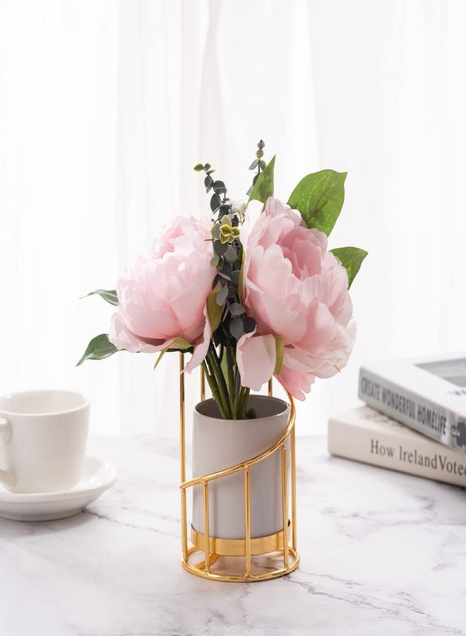 Engree White and Gold Pen Holder for Desk, Pencil Cup, Ceramic Pen Holder with Metal Frame, Makeup Brush Holder for Girls Women, Aesthetic Pencil Holder for Office Desk Accessories - Image 5