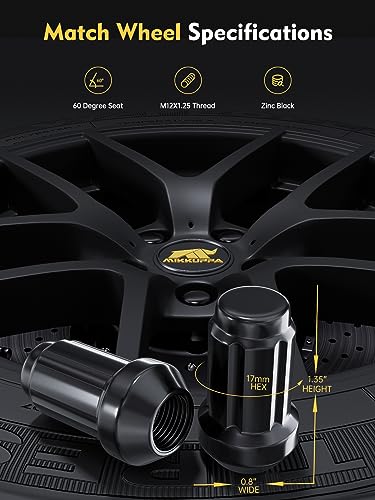 MIKKUPPA M12x1.25 Lug Nuts - Replacement for 1993-2022 Nissan Altima, 1988-2022 Nissan Maxima, 1997-2023 Subaru Forester Aftermarket Wheel 20pcs Black Closed End Lug Nuts - Image 2