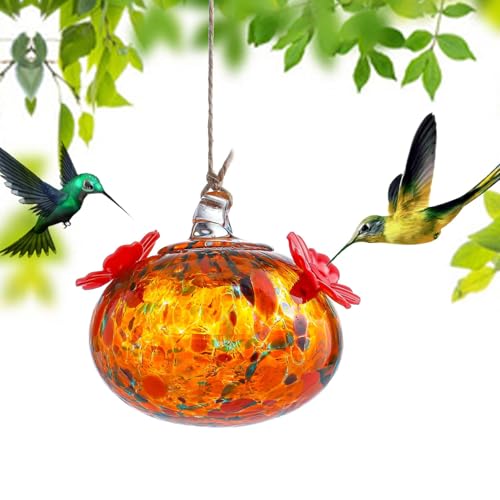 KRISININE 3in Small Colorful Hummingbird Feeder Glass for Outdoors Window Hanging Blown Glass Hummingbirds Feeders for Outside with 2 Feeding Ports Ant and Bee Resistant Humming Birds Feeder Gifts for Women - Image 3