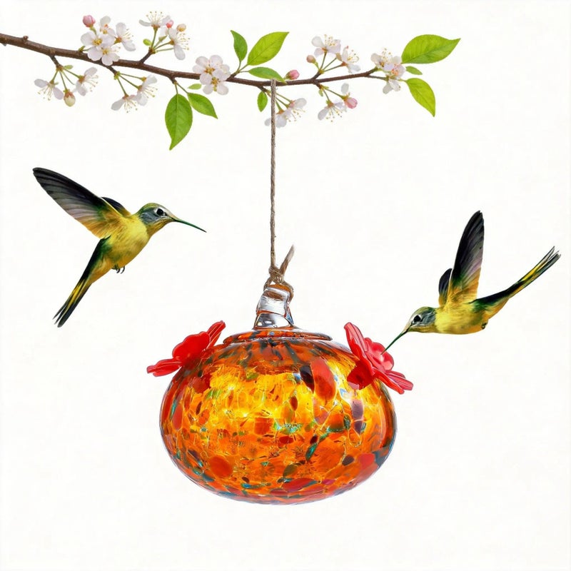 KRISININE 3in Small Colorful Hummingbird Feeder Glass for Outdoors Window Hanging Blown Glass Hummingbirds Feeders for Outside with 2 Feeding Ports Ant and Bee Resistant Humming Birds Feeder Gifts for Women - Image 2