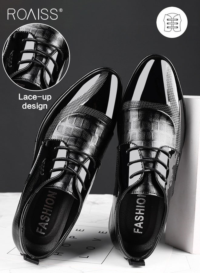 roaiss Men's Non-slip Leather Shoes Soft, Comfortable Durable Casual Shoes Business Formal Shoes Pointed-Toe Lace-Up Wedding Shoes Low Top Flat Loafer Black - Image 1