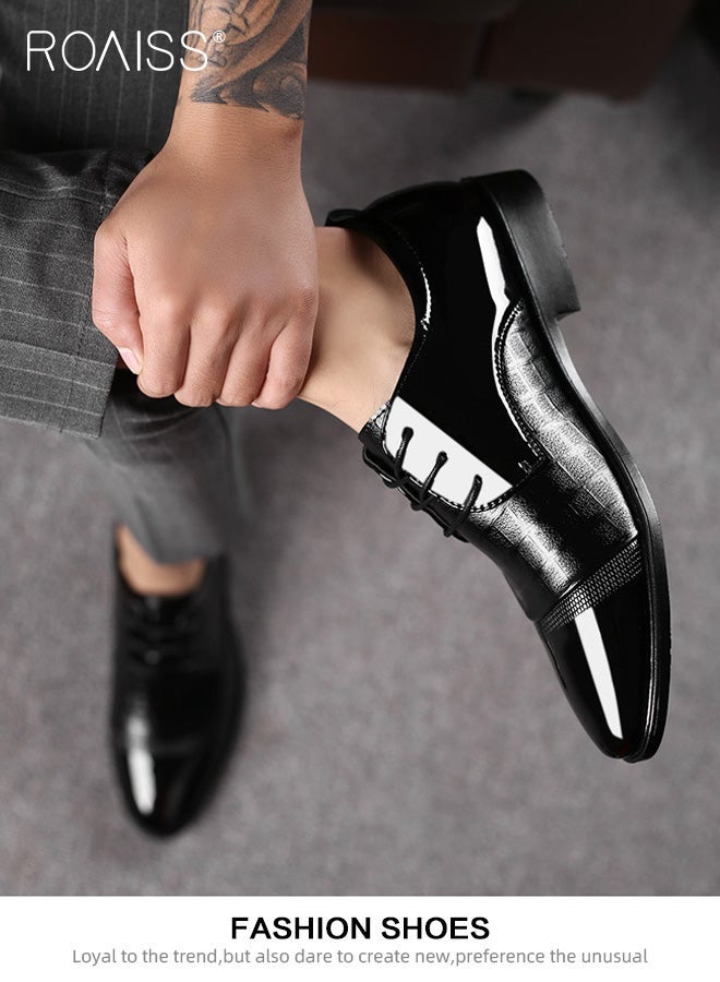 roaiss Men's Non-slip Leather Shoes Soft, Comfortable Durable Casual Shoes Business Formal Shoes Pointed-Toe Lace-Up Wedding Shoes Low Top Flat Loafer Black - Image 4