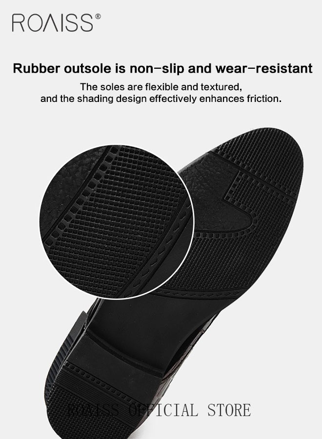 roaiss Men's Non-slip Leather Shoes Soft, Comfortable Durable Casual Shoes Business Formal Shoes Pointed-Toe Lace-Up Wedding Shoes Low Top Flat Loafer Black - Image 3