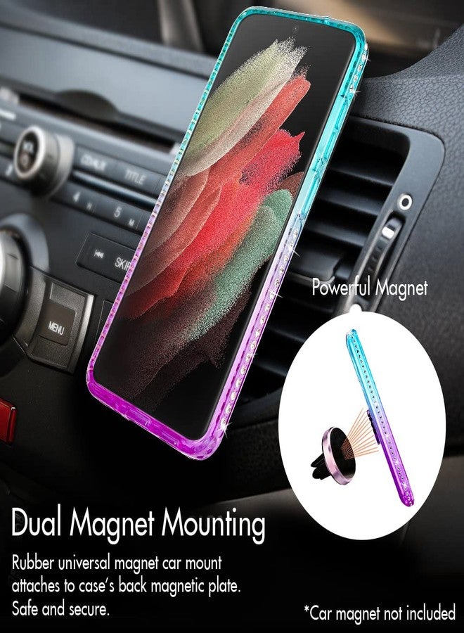 Silverback for Samsung Galaxy S22 Ultra Case, Moving Liquid Holographic Sparkle Glitter Case with Kickstand, Girls Women Bling Diamond Ring Slim Protective Case for Galaxy S22 Ultra 5G-Purple - Image 5