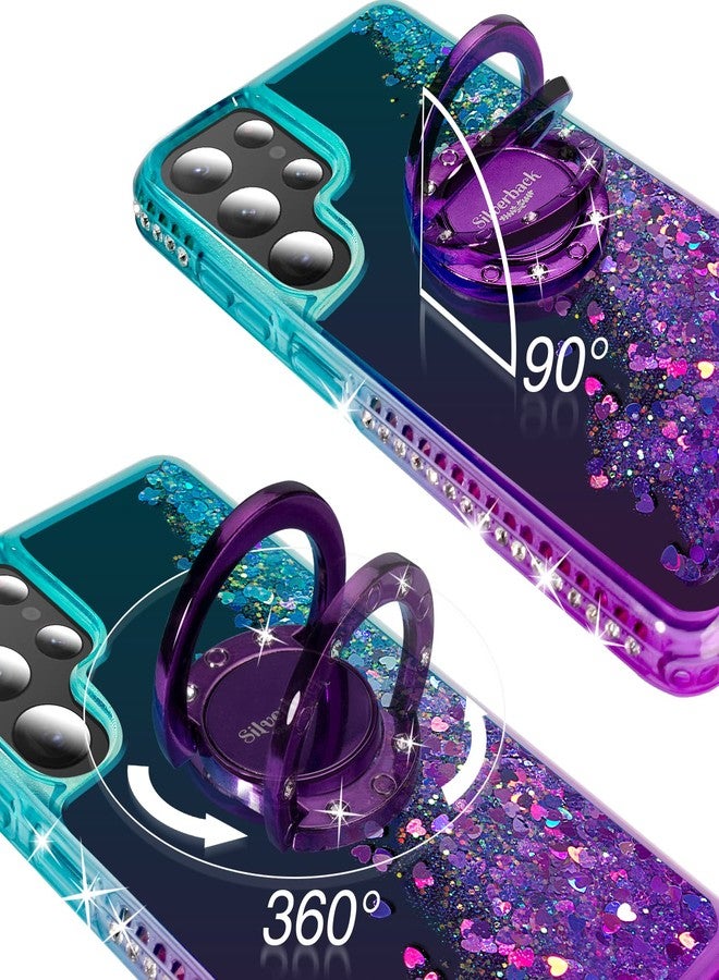 Silverback for Samsung Galaxy S22 Ultra Case, Moving Liquid Holographic Sparkle Glitter Case with Kickstand, Girls Women Bling Diamond Ring Slim Protective Case for Galaxy S22 Ultra 5G-Purple - Image 3