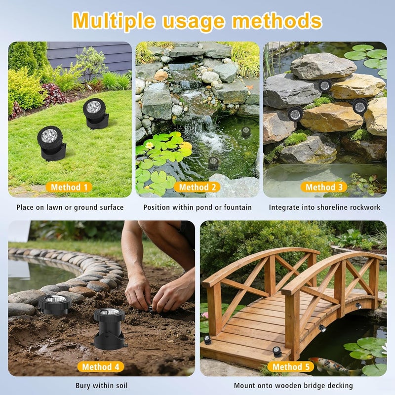 4-in-1 RGB Underwater Pond Lights, IP68, APP Remote Timer Control, UK Plug - Image 4