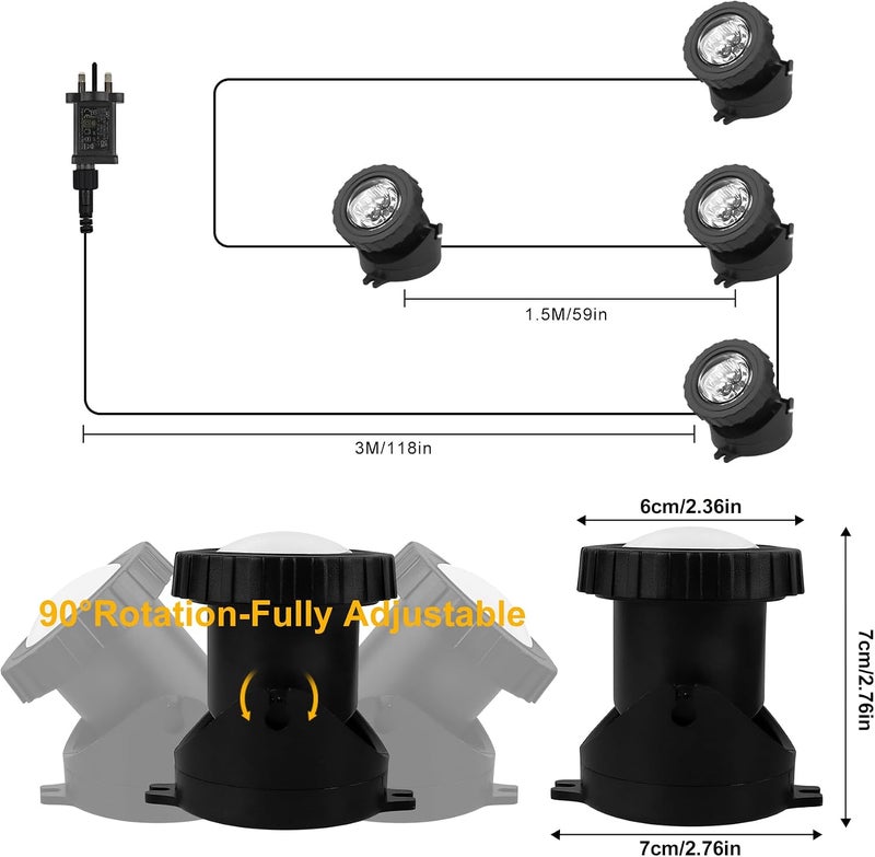 4-in-1 RGB Underwater Pond Lights, IP68, APP Remote Timer Control, UK Plug - Image 5