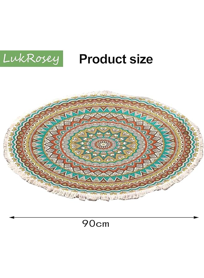erorex Round Area Rug 90Cm Round Nordic Handmade Fringe Carpet Hand Woven Cotton Rugs Non Slip Indoor Sofa Floor Area Rug Mat For Living Room Children Playroom Compatible Bedroom Style 2 - Image 2