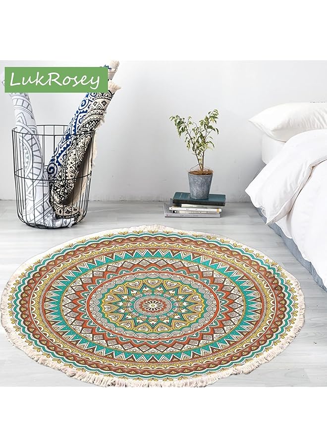 erorex Round Area Rug 90Cm Round Nordic Handmade Fringe Carpet Hand Woven Cotton Rugs Non Slip Indoor Sofa Floor Area Rug Mat For Living Room Children Playroom Compatible Bedroom Style 2 - Image 4
