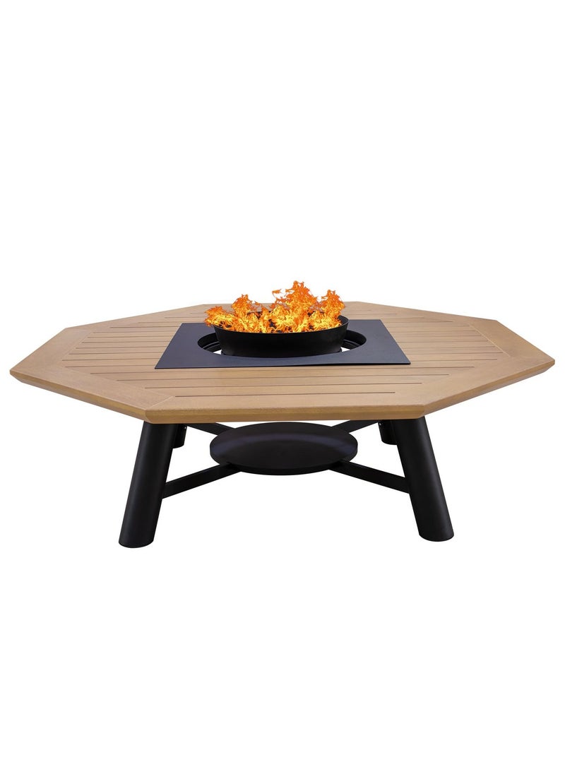 NABCO Large Octagon Wood-Burning Fire Pit Table for Patio – 160x160x52 cm, Multi-Functional Outdoor Dining Table with Removable Fire Pit, Durable for Backyard, Deck, or Garden, Natural Teak/Off White  - Image 1
