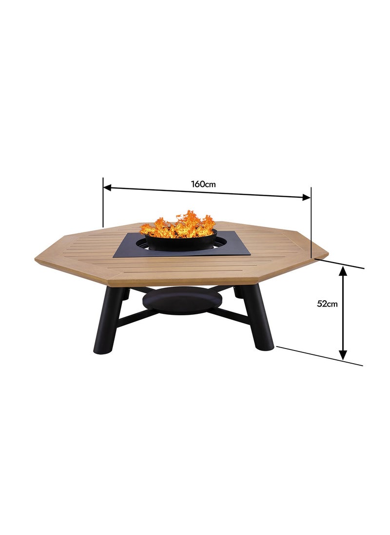 NABCO Large Octagon Wood-Burning Fire Pit Table for Patio – 160x160x52 cm, Multi-Functional Outdoor Dining Table with Removable Fire Pit, Durable for Backyard, Deck, or Garden, Natural Teak/Off White  - Image 3