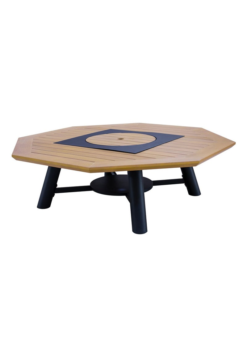 NABCO Large Octagon Wood-Burning Fire Pit Table for Patio – 160x160x52 cm, Multi-Functional Outdoor Dining Table with Removable Fire Pit, Durable for Backyard, Deck, or Garden, Natural Teak/Off White  - Image 4