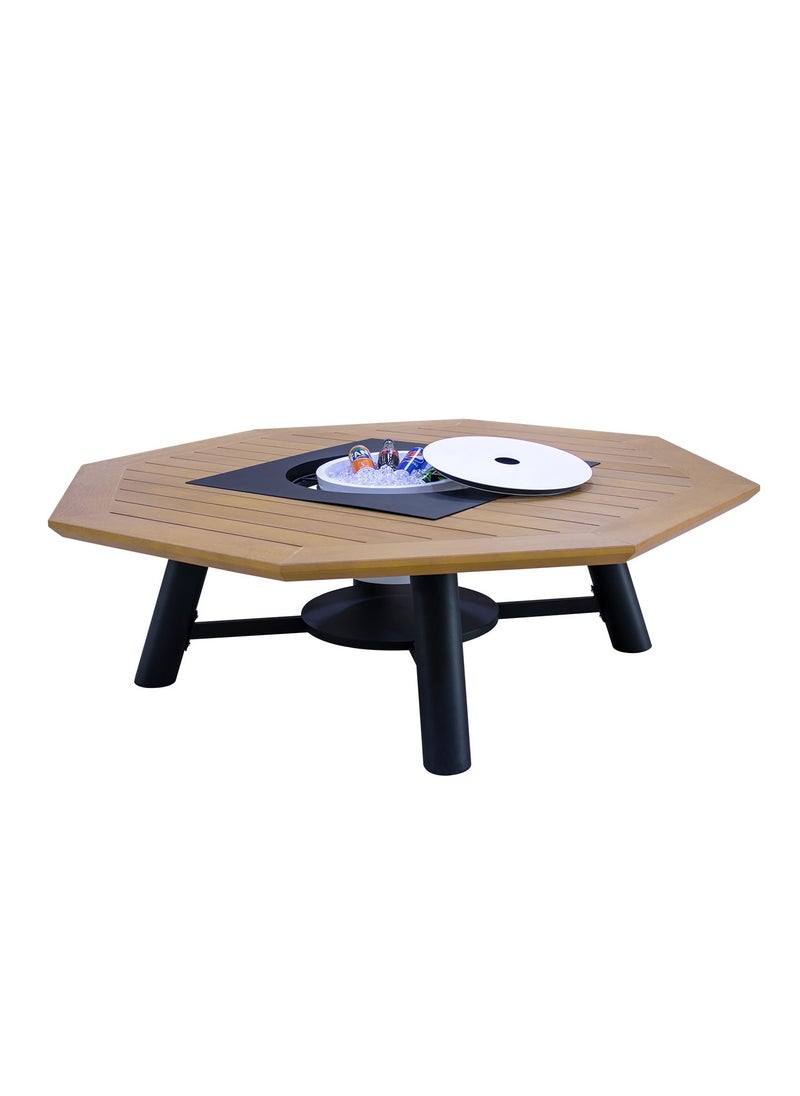 NABCO Large Octagon Wood-Burning Fire Pit Table for Patio – 160x160x52 cm, Multi-Functional Outdoor Dining Table with Removable Fire Pit, Durable for Backyard, Deck, or Garden, Natural Teak/Off White  - Image 5