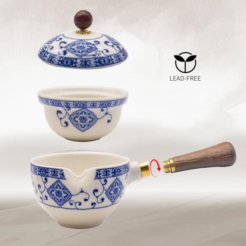 LURRIER Porcelain Chinese Gongfu Tea Set,Portable Teapot Set with 360 Rotation Tea maker and Infuser,Portable All in One Gift Bag for Travel,Home,Gifting,Outdoor and Office (Floral White) - Image 4