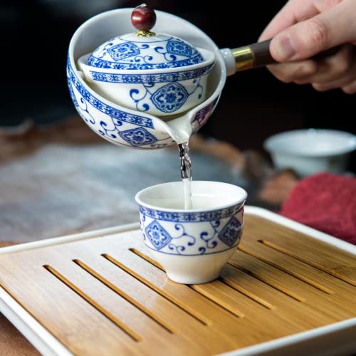 LURRIER Porcelain Chinese Gongfu Tea Set,Portable Teapot Set with 360 Rotation Tea maker and Infuser,Portable All in One Gift Bag for Travel,Home,Gifting,Outdoor and Office (Floral White) - Image 5