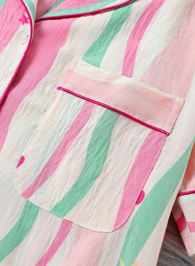 Take Two  Pink Striped Shirt and Shorts Pyjama Set for Women | Best Price UAE