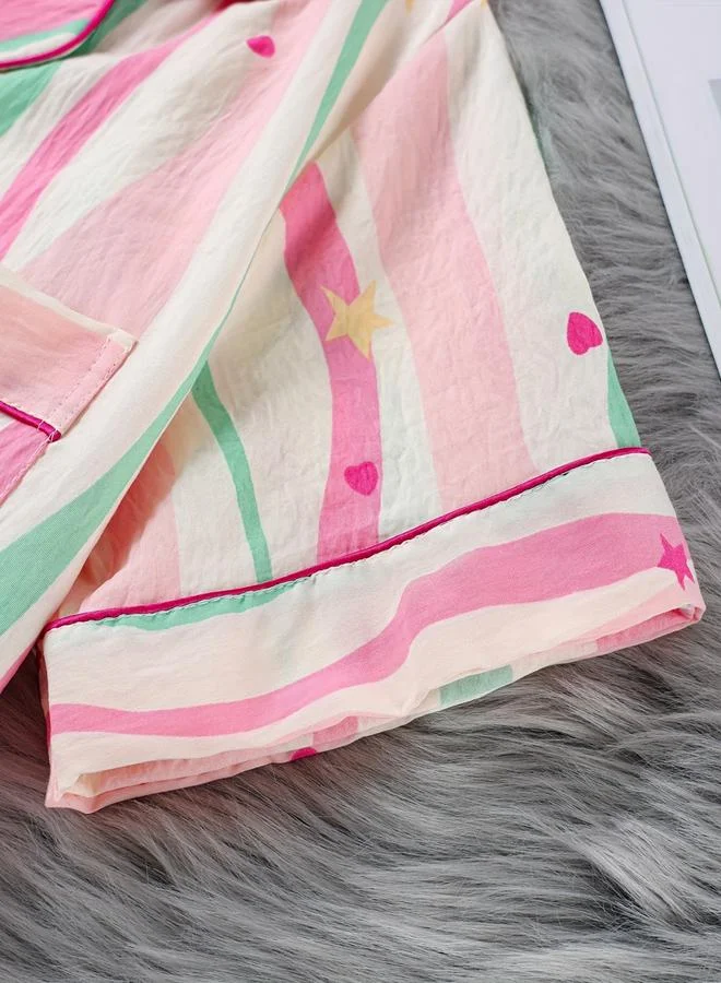 Take Two  Pink Striped Shirt and Shorts Pyjama Set for Women | Best Price UAE