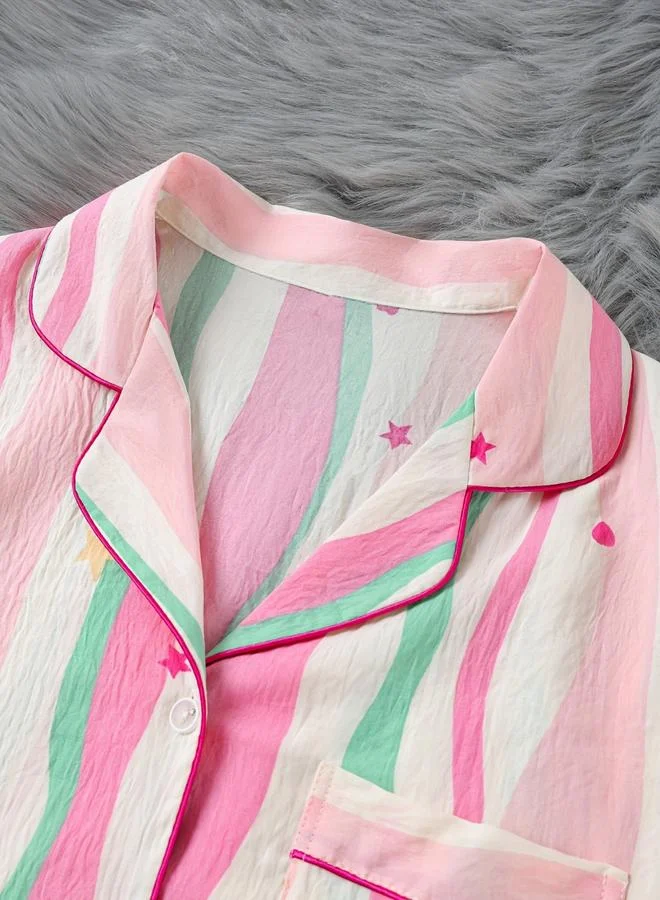 Take Two  Pink Striped Shirt and Shorts Pyjama Set for Women | Best Price UAE