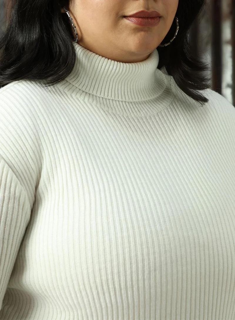 هاي ستار كنزة نسائية بيضاء صلبة من الأكريليك بنسبة %