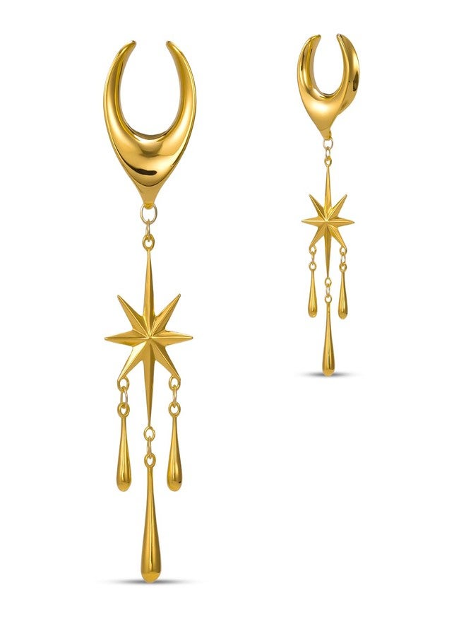 ERKUOO 2PCS Ear Gauges Star Dangle Saddle Ear Tunnels Plugs Flesh Piercing Earrings Expander For Women Body Jewelry 0g(8mm) - Image 1