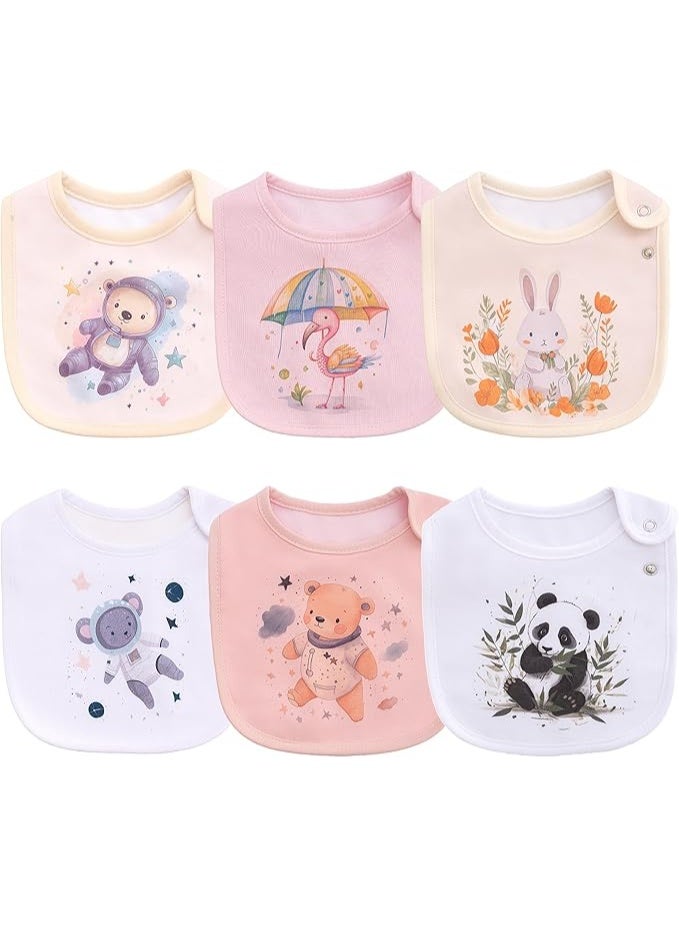 Maiwaput Maiwa 6 Pack Waterproof Cotton Baby Bibs for Girls Boys for Drooling Eating with Snaps Multi06244 - Image 4