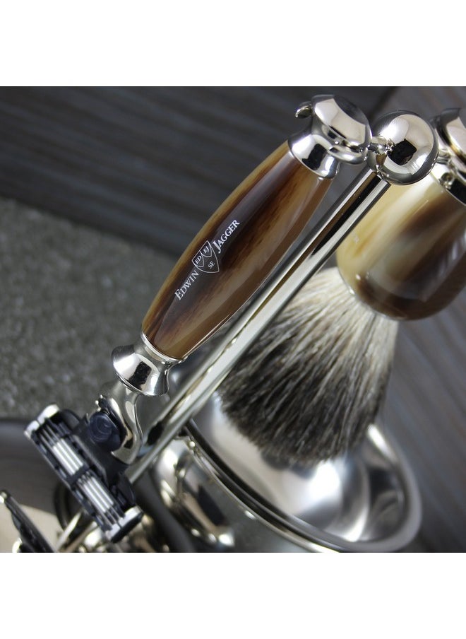 Edwin Jagger - Dwin Jagger 4Pc Imitation Horn Shaving Set For Mach3 Blades Light Horn - Image 1