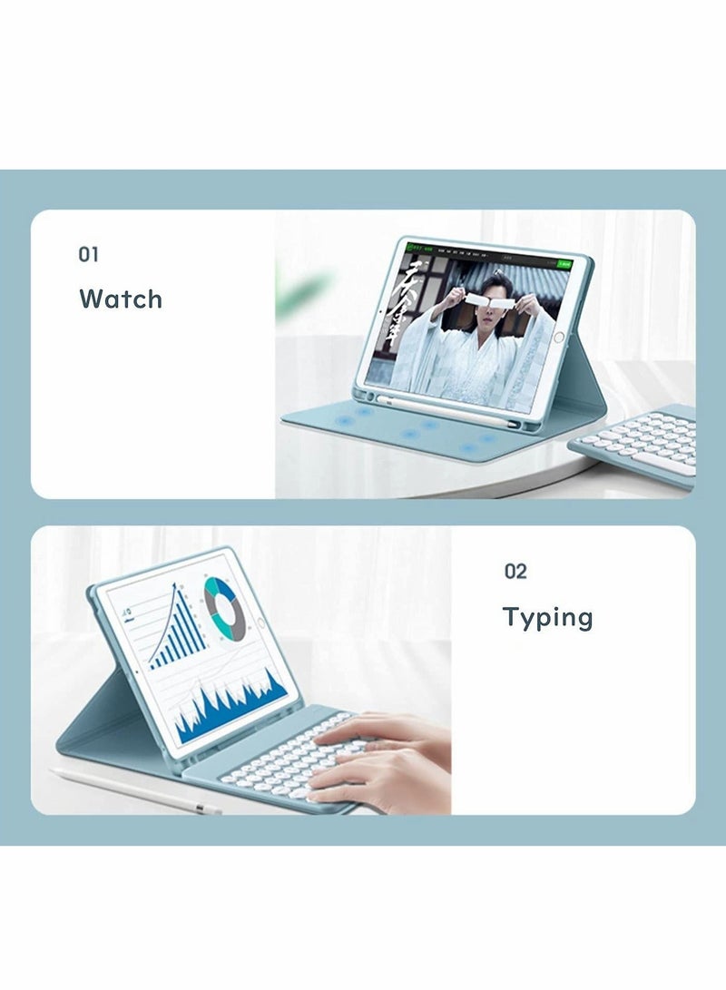 Y&D Keyboard for Galaxy Tab S8 2022 / S7 2020 11 Inch (SM-X700/X706/T870/T875/T878) Case Color Round Key Wireless Detachable Bluetooth Cover with Pen Holder (MintGreen) - Image 5